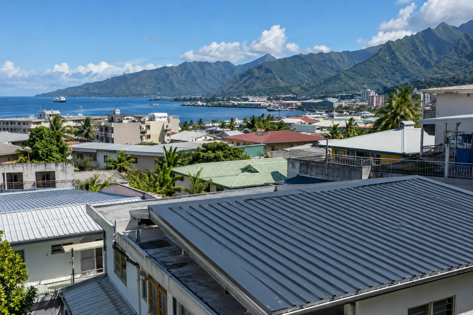 Paysage de Papeete, toitures et environnement insulaire